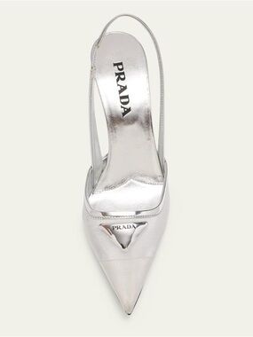 Prada 75mm Modellerie Metallic Leather Mesh Slingback Pumps in Silver NWOB